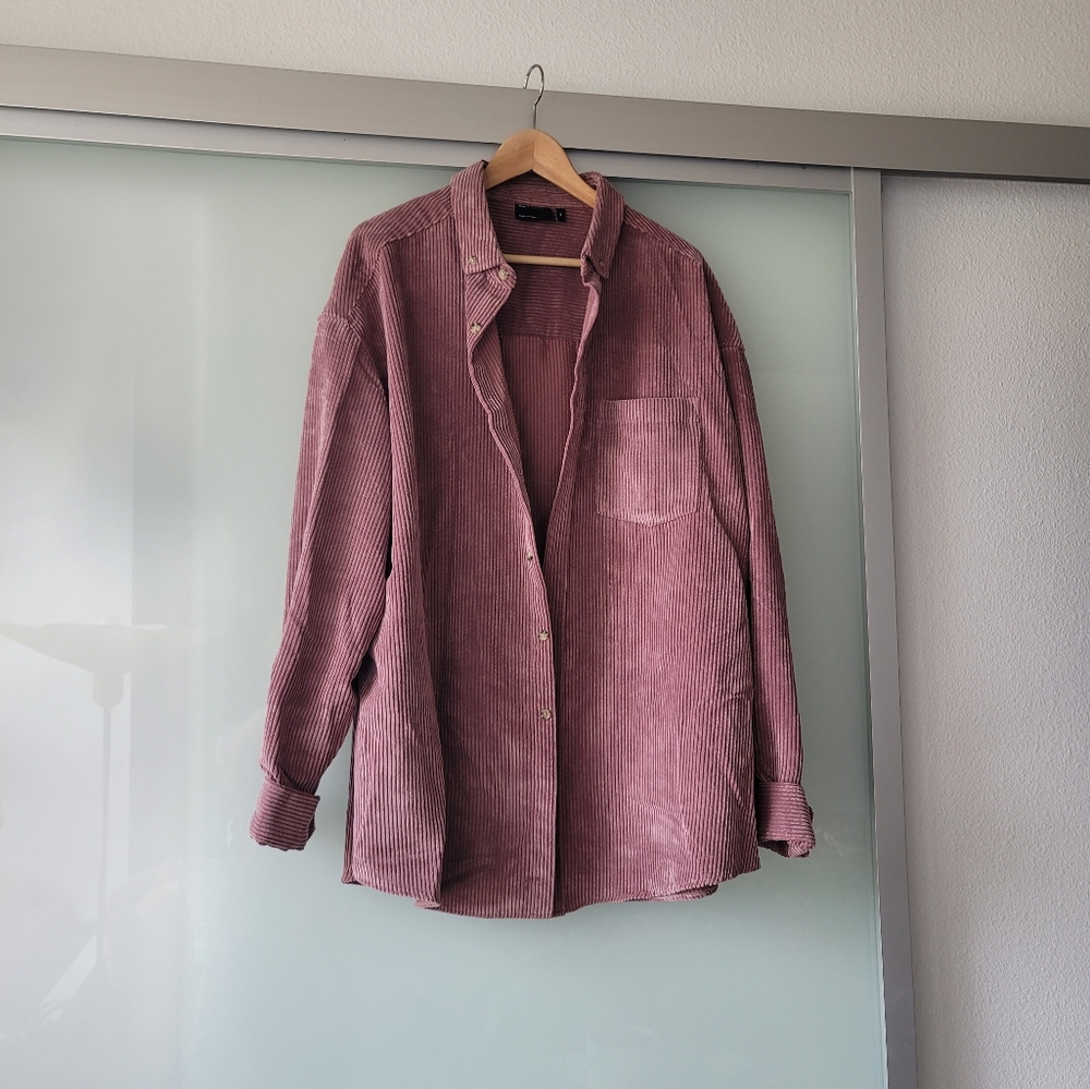 Asos design 90s oversized style cord button up in mauve